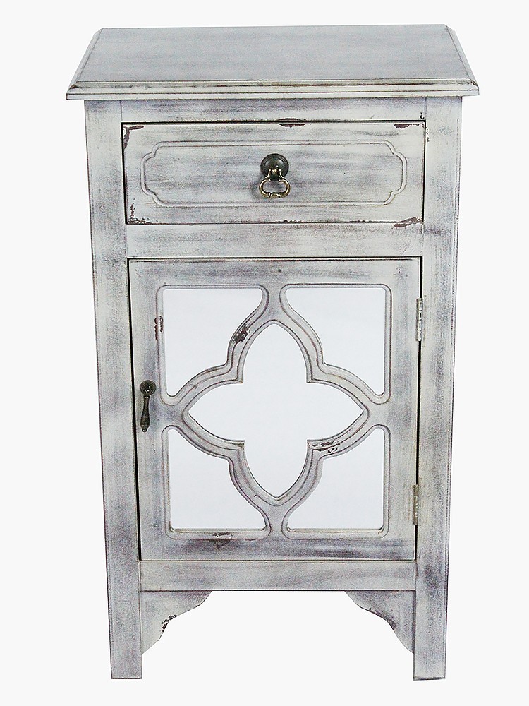 18" X 13" X 30" Gray Wash MDF Wood Mirrored Glass Cabinet with a Drawer and a Door