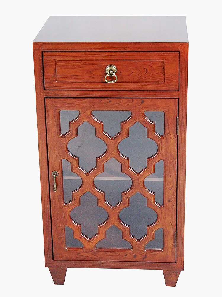 16.75" X 12.75" X 30.75" Mahogany Veneer MDF Wood Clear Glass Cabinet with a Drawer and a Door