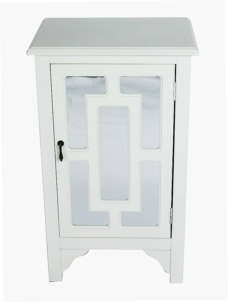 18" X 13" X 30" Antique White MDF Wood Mirrored Glass Accent Cabinet with a Door and Mirror Inserts