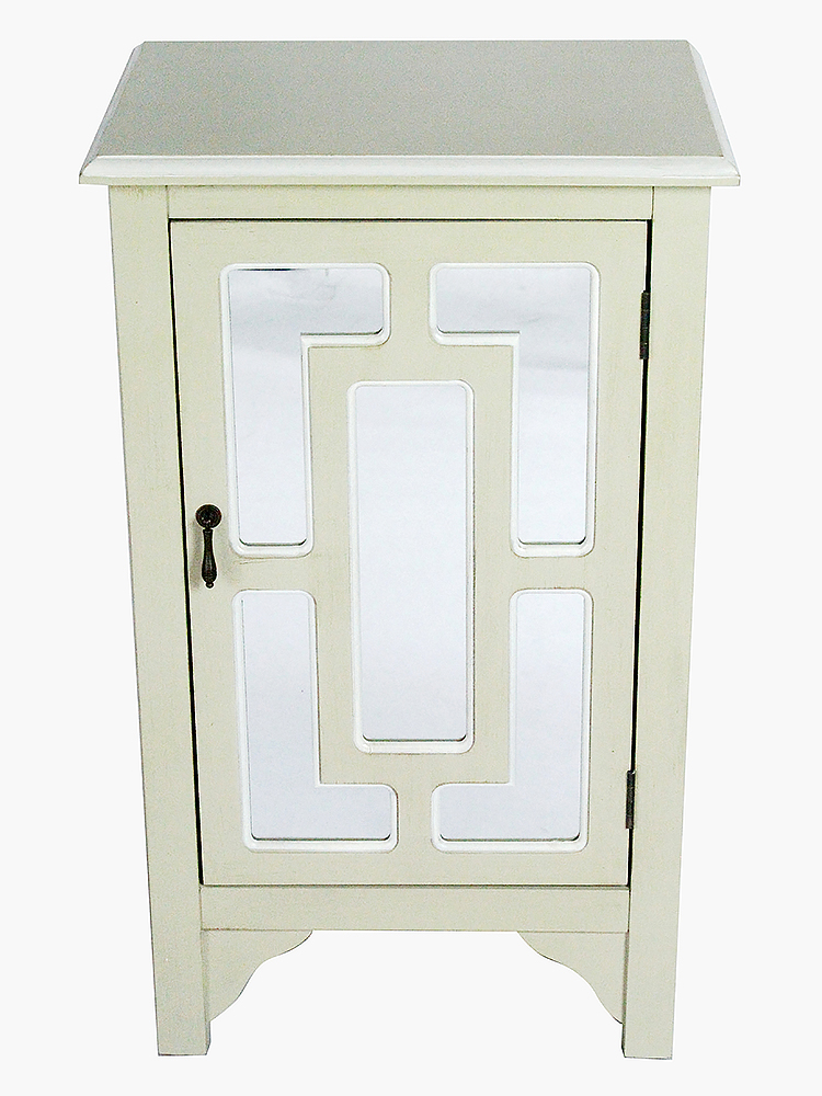 18" X 13" X 30" Beige MDF Wood Mirrored Glass Accent Cabinet with a Door and Mirror Inserts