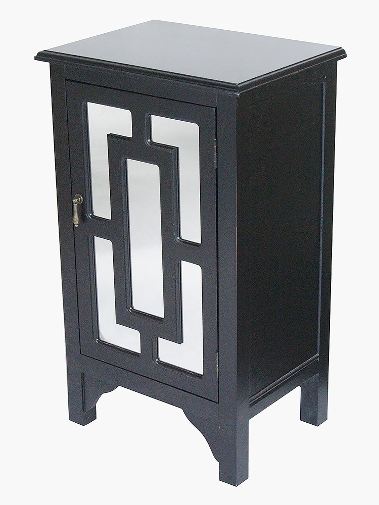 18" X 13" X 30" Black MDF Wood Mirrored Glass Accent Cabinet with a Door and Mirror Inserts