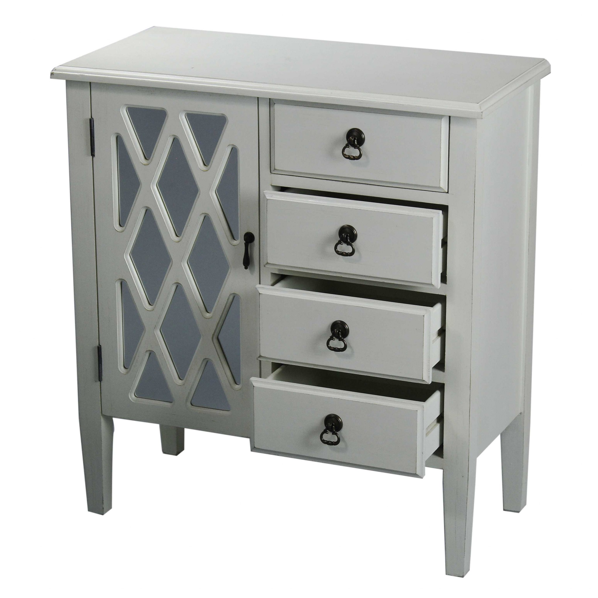 29.5" X 14.25" X 32" Antique White MDF Wood Mirrored Glass Classic Sideboard with a Door and Drawers