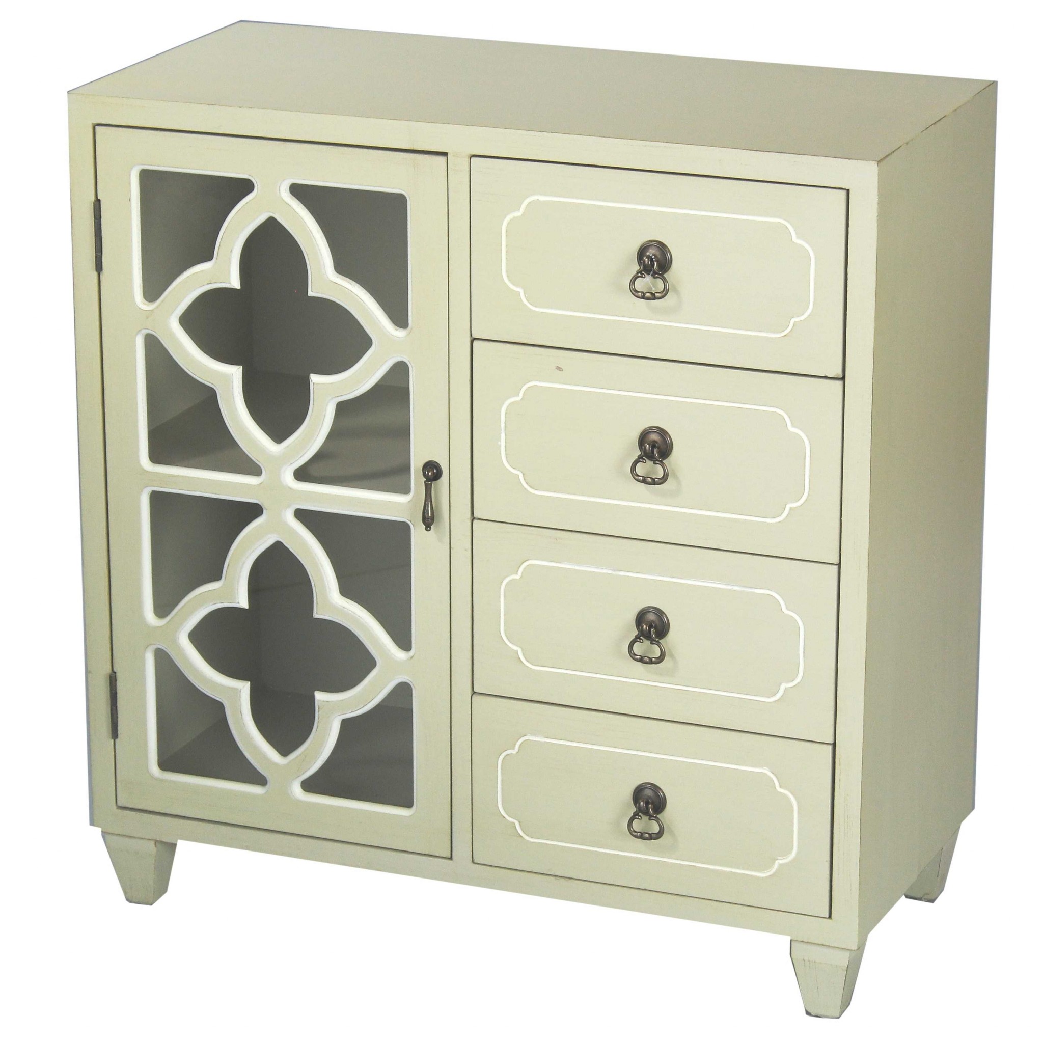 29.5" X 14" X 30.75" Beige MDF Wood Clear Glass Antique Style Sideboard with a Door and Drawers