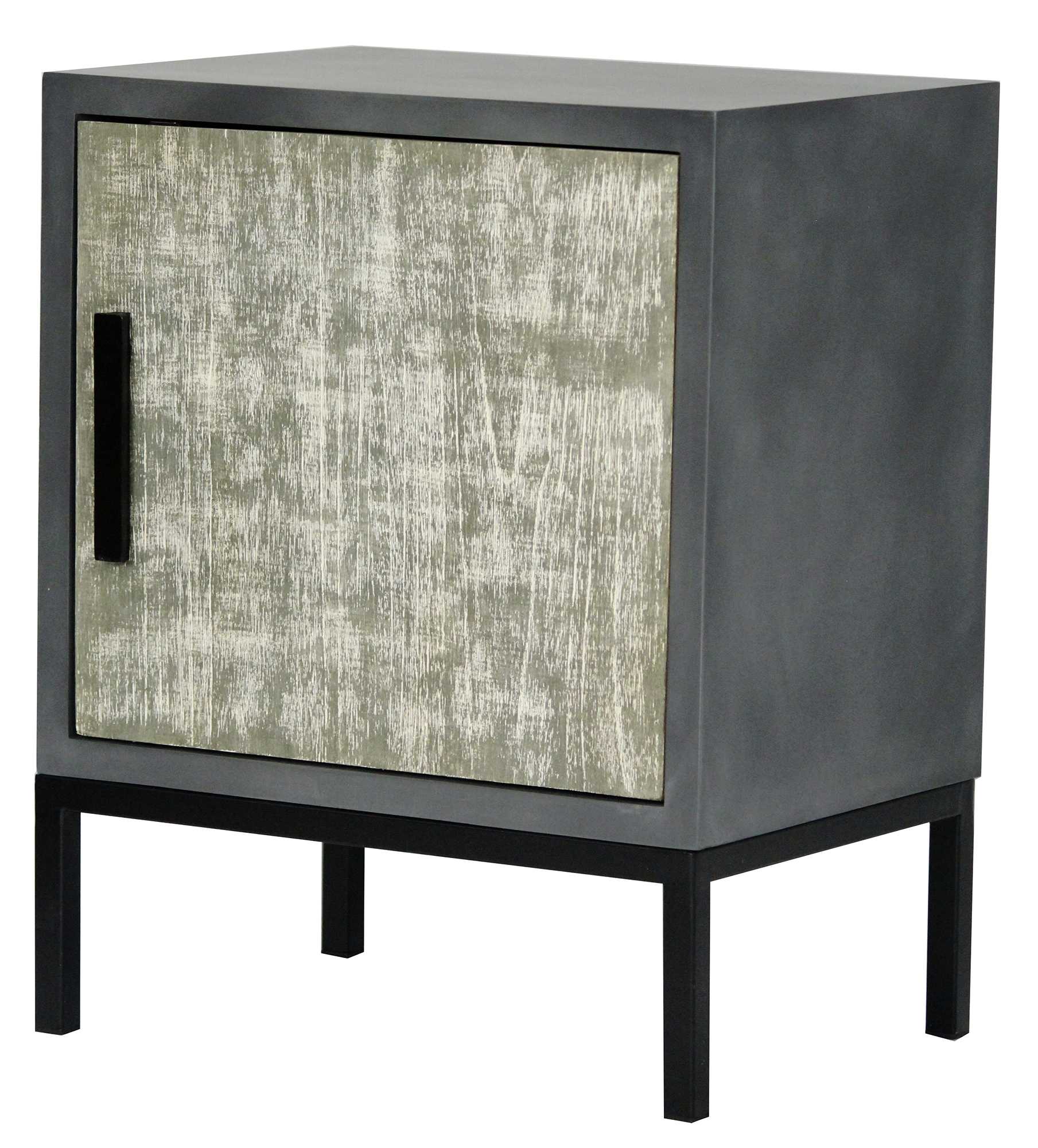 22" X 15" X 27" Gray W Distressed Gray MDF Wood Iron Accent Cabinet with a Door