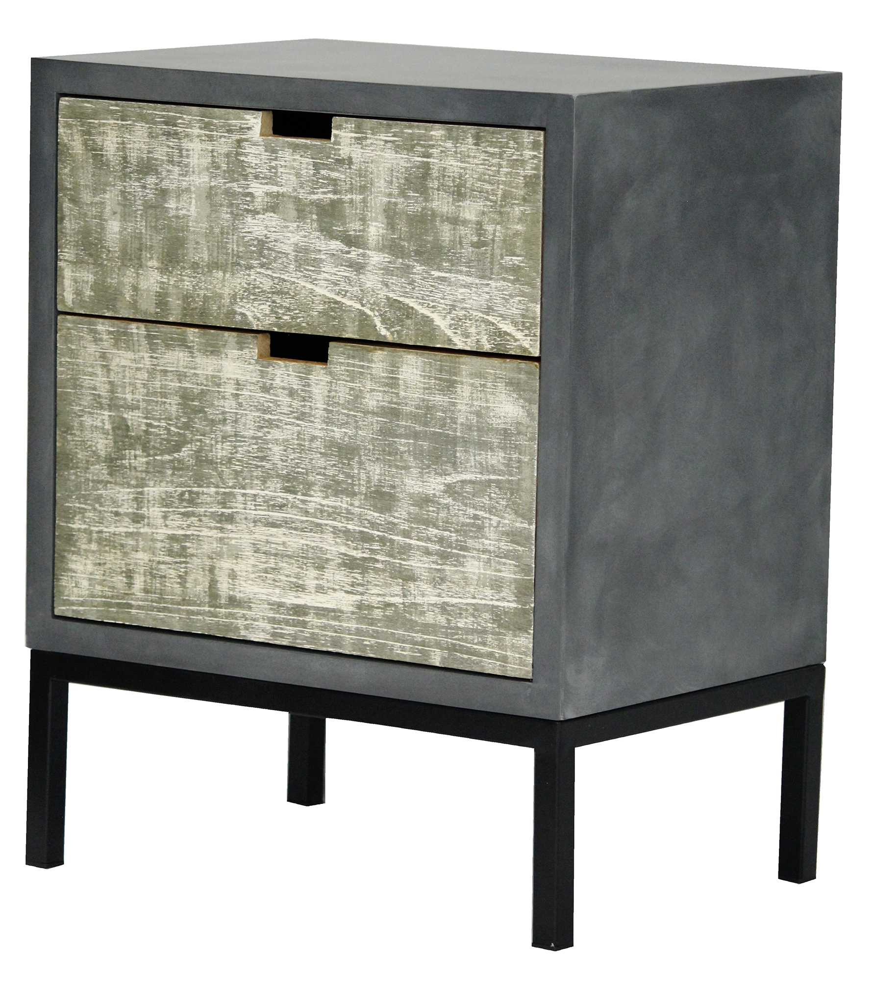 22" X 14" X 27" Gray W Distressed Gray MDF Wood Iron Accent Cabinet with Drawers