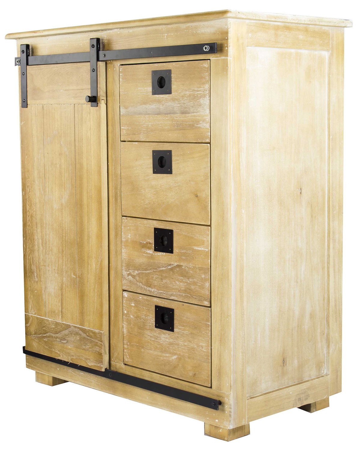 35.5" X 19" X 41.25" Rustic Wood MDF Wood Iron Accent Cabinet with a Door and Drawers