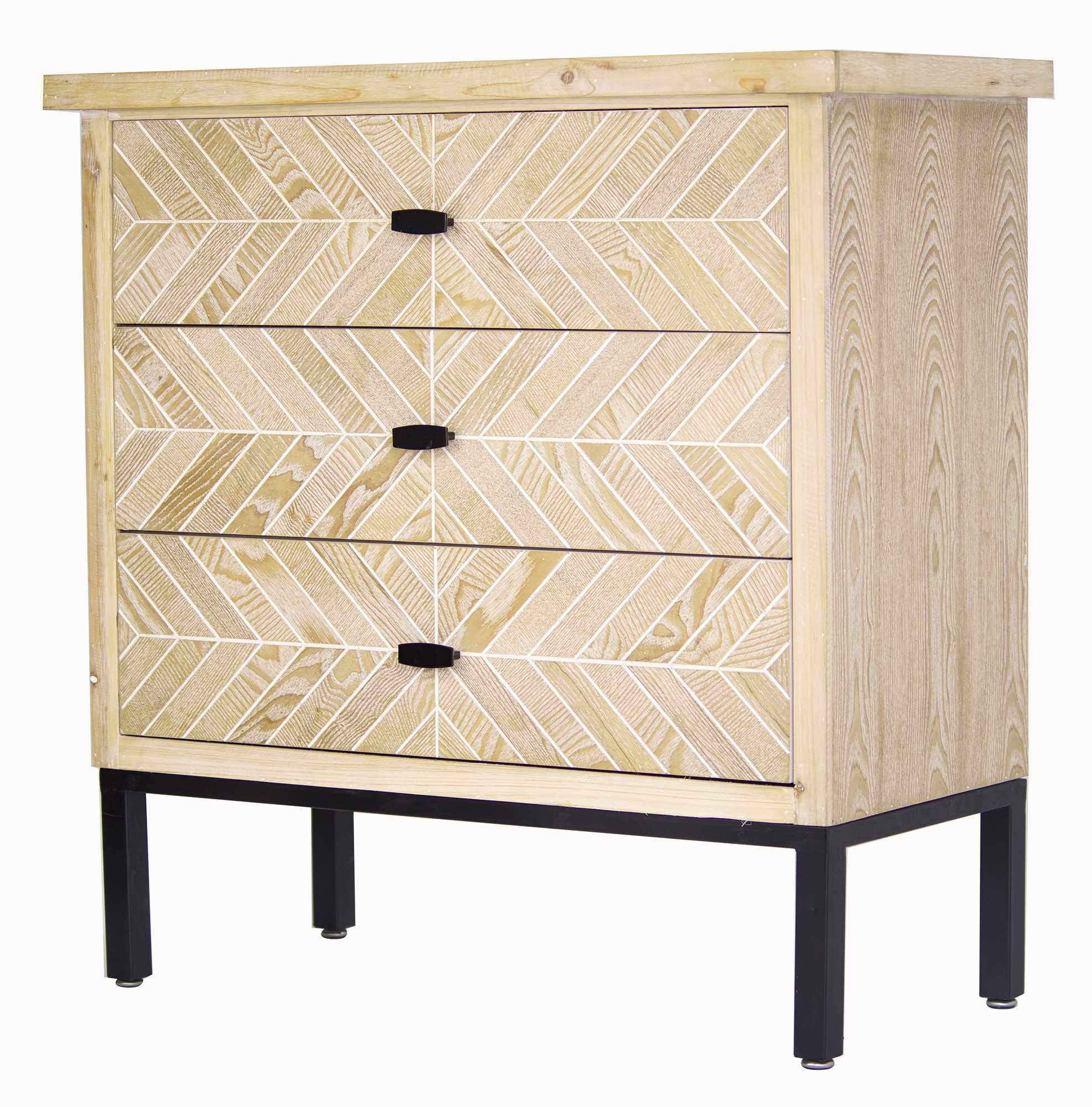 31.5" X 15" X 31.8" White Washed Parquet Iron Wood MDF Accent Cabinet with anFrame and Doors