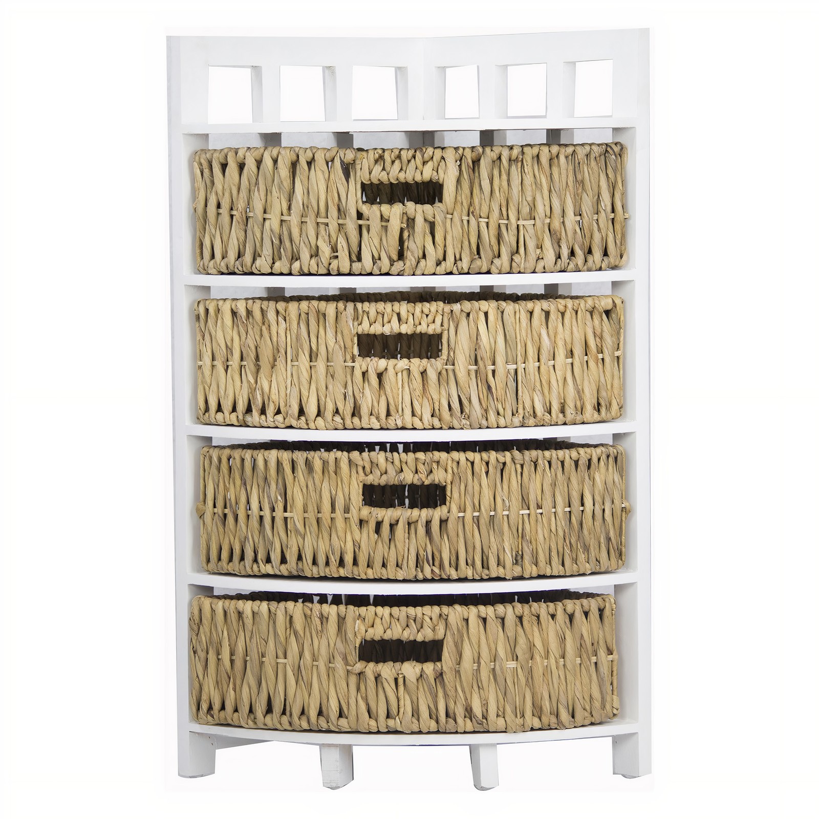 15.5" X 15.5" X 34.25" White Wash with Natural Water Hyacinth Wood MDF Water Hyacinth Corner Storage with Hyacinth Baskets