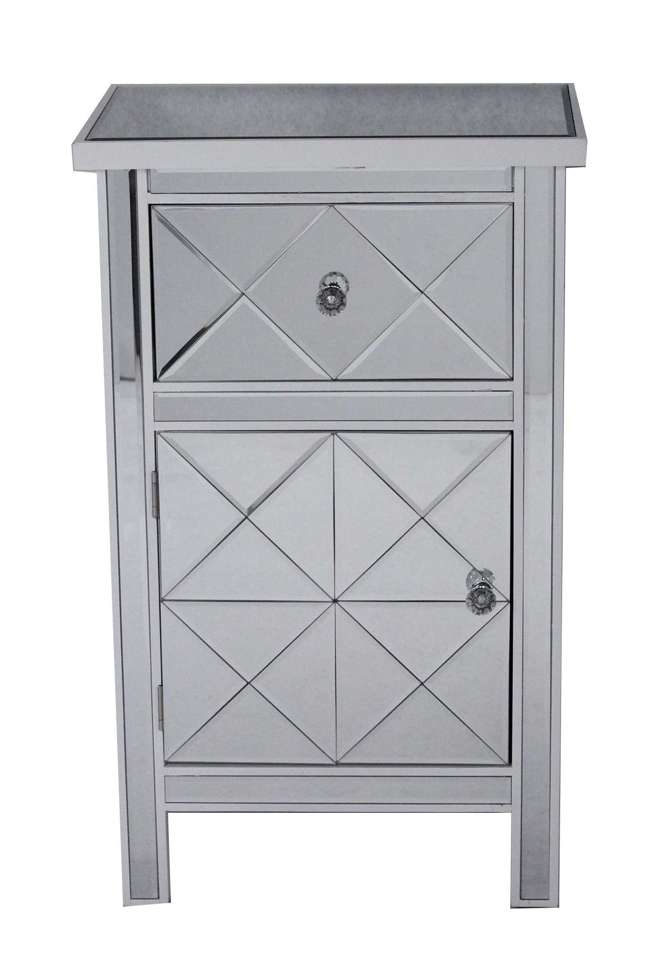 20" X 13" X 32.7" Antique White MDF Wood Mirrored Glass Cabinet with a Drawer and a Door