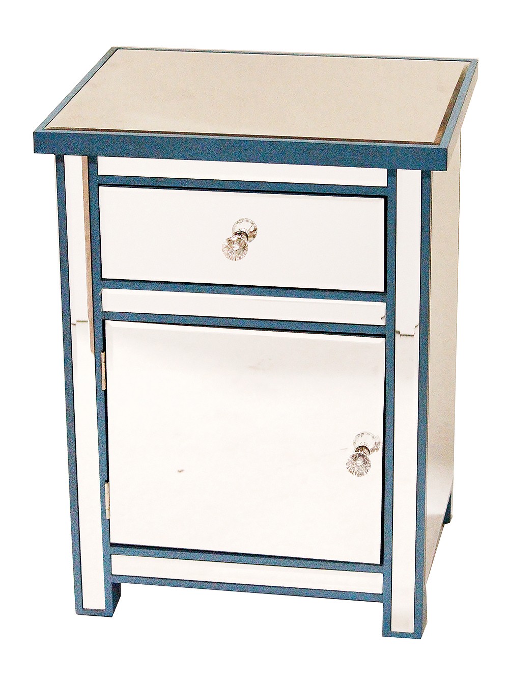 19.29" X 15.75" X 25.2" Blue MDF Wood Mirrored Glass Accent Cabinet with a Mirrored Glass Drawer and Door