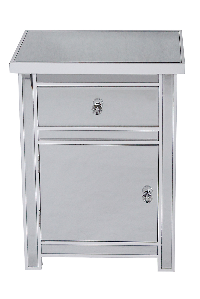 19.29" X 15.75" X 25.2" Antique White MDF Wood Mirrored Glass Accent Cabinet with a Mirrored Glass Drawer and Door