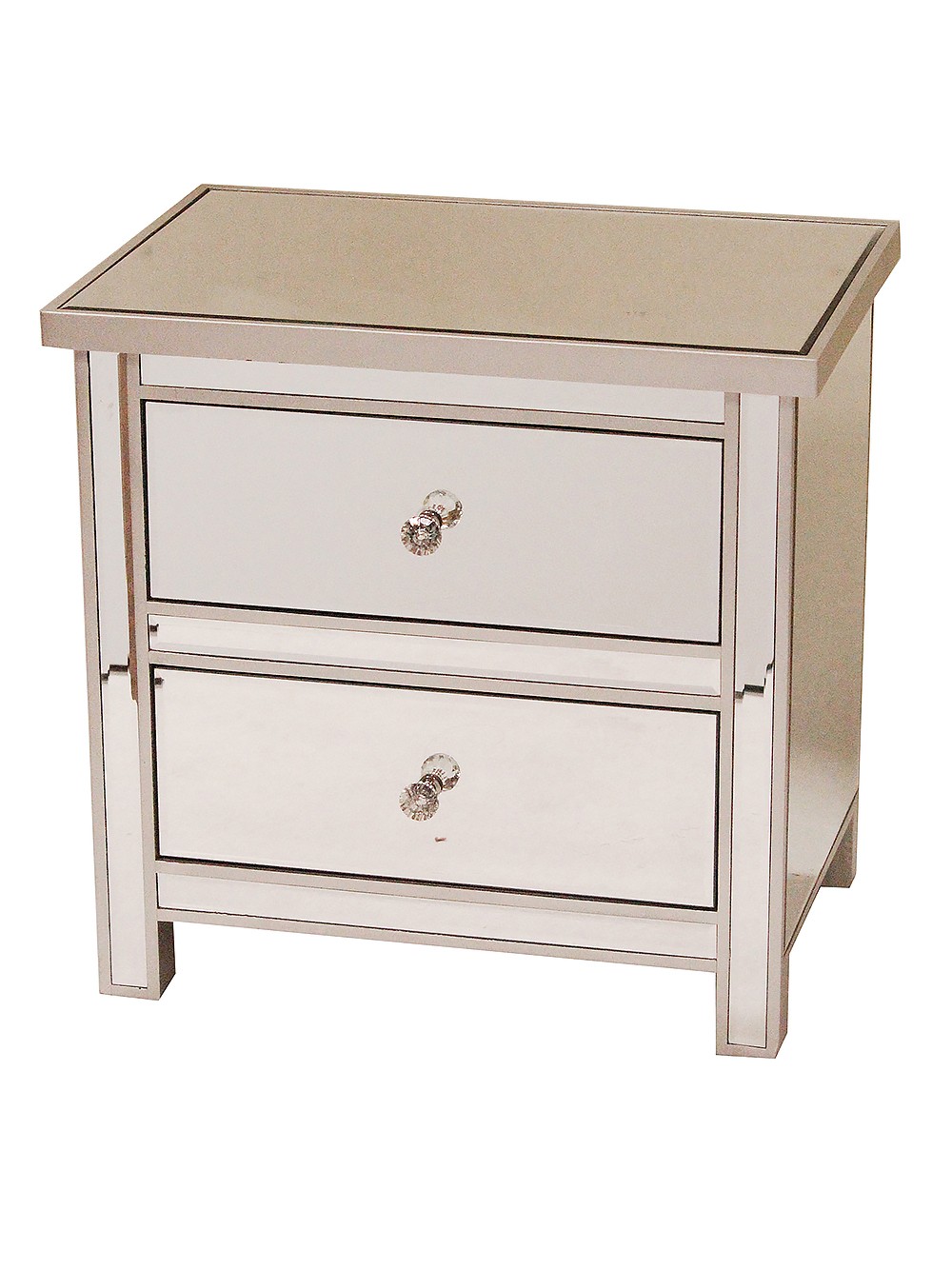 23" X 15.75" X 22" Silver MDF Wood Mirrored Glass Accent Cabinet with Mirrored Drawers