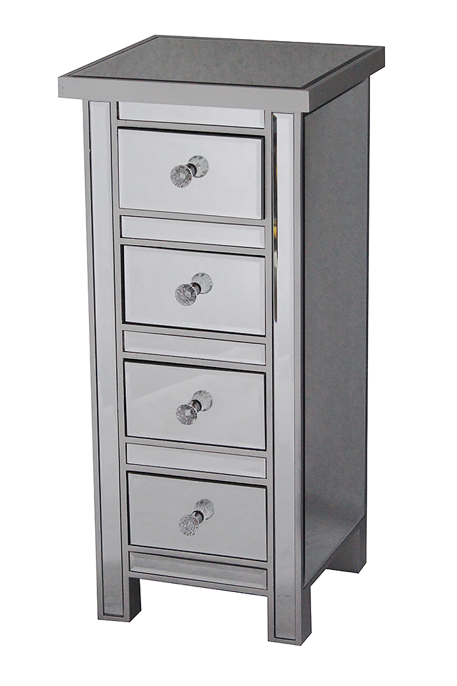 13.78" X 13.78" X 31.5" Silver MDF Wood Mirrored Glass Jewelry Cabinet with Mirrored Glass Drawers