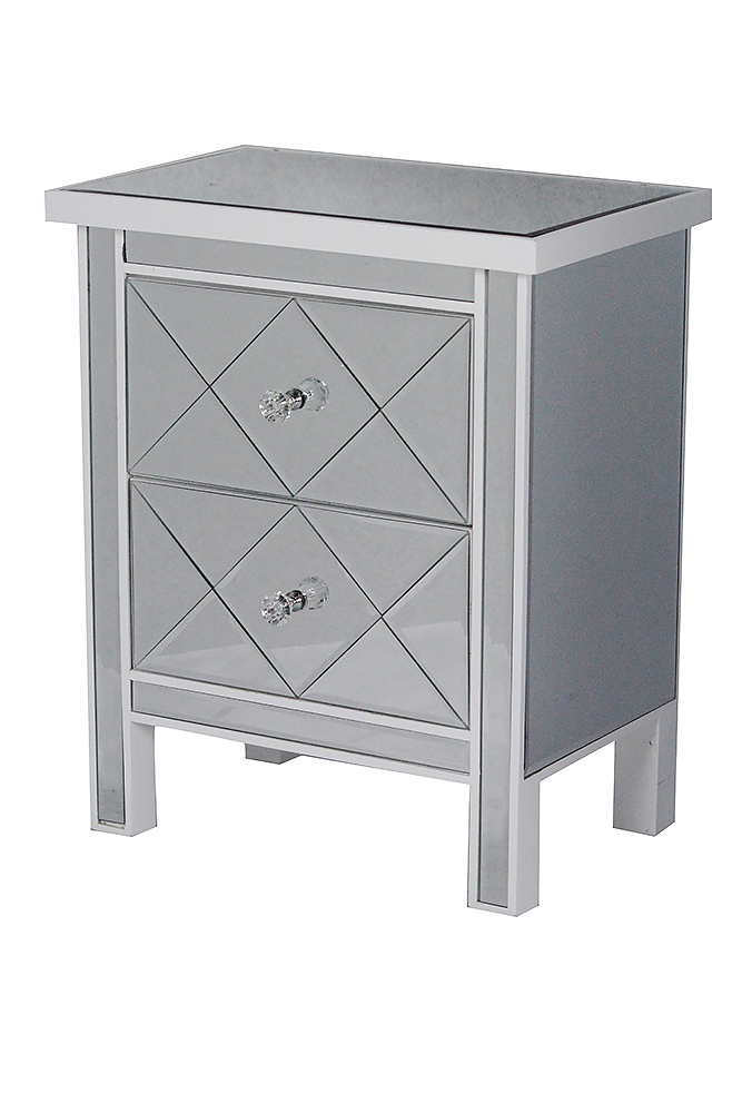 20" X 13" X 25.75" White MDF Wood Mirrored Glass Accent Cabinet with Beveled Glass Drawers