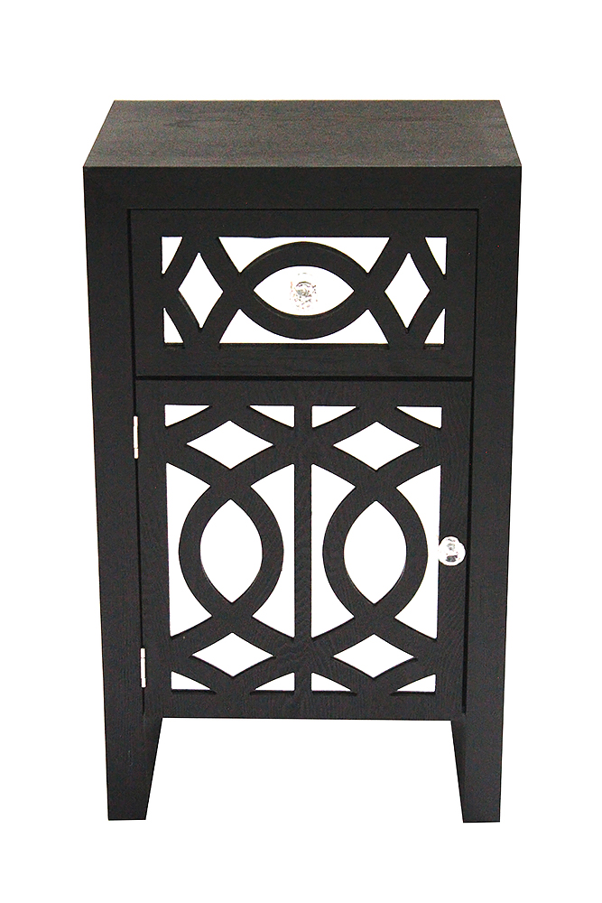 18" X 13" X 30.5" Black MDF Wood Mirrored Glass Accent Cabinet with Mirrored Glass Door and Drawer