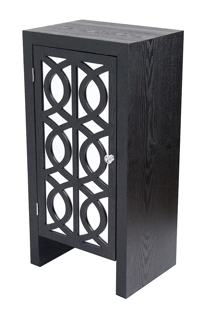 18" X 13" X 36" Black MDF Wood Mirrored Glass Accent Cabinet with Mirrored Glass Door