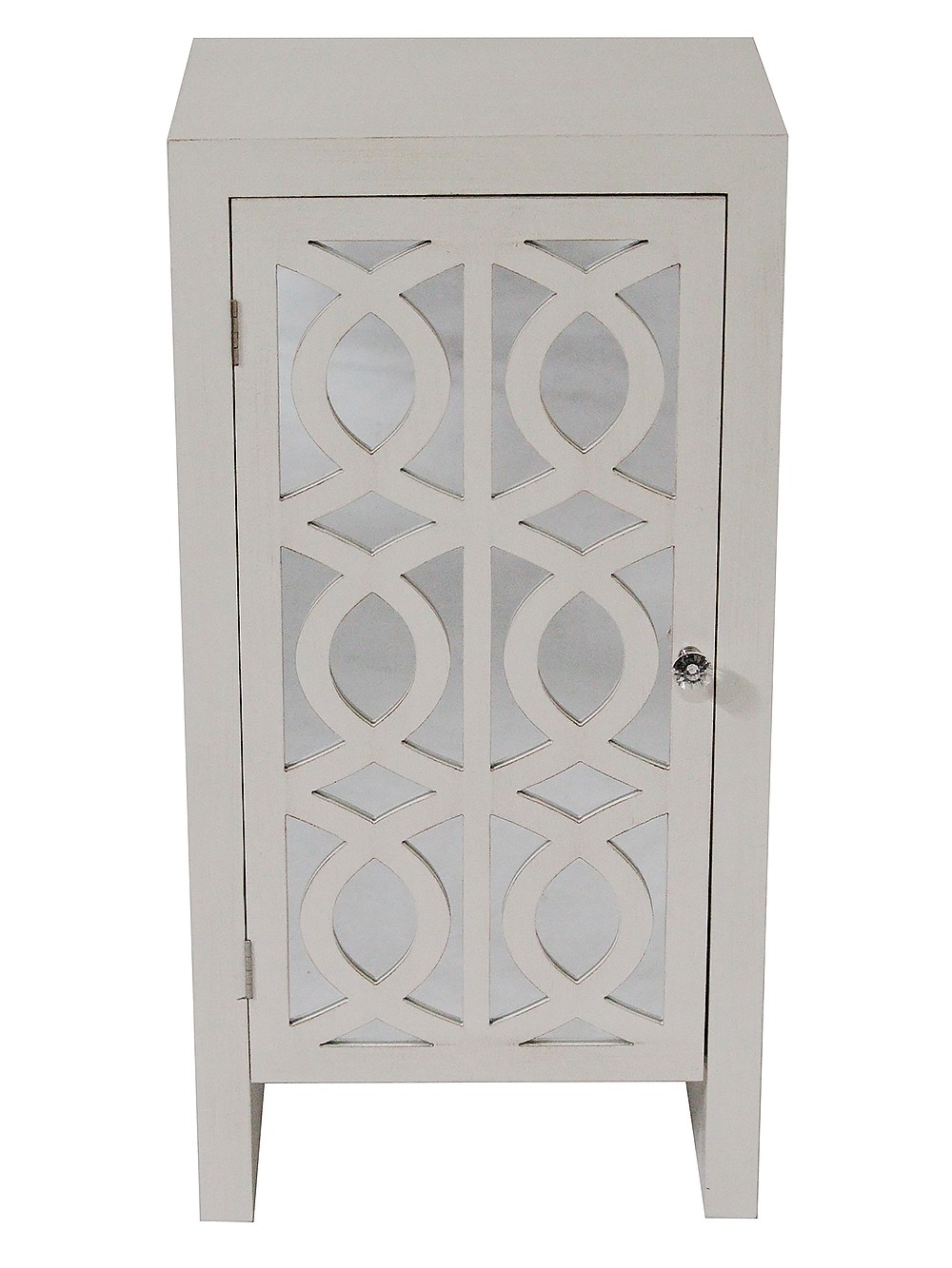 18" X 13" X 36" Antique White MDF Wood Mirrored Glass Accent Cabinet with Mirrored Glass Door