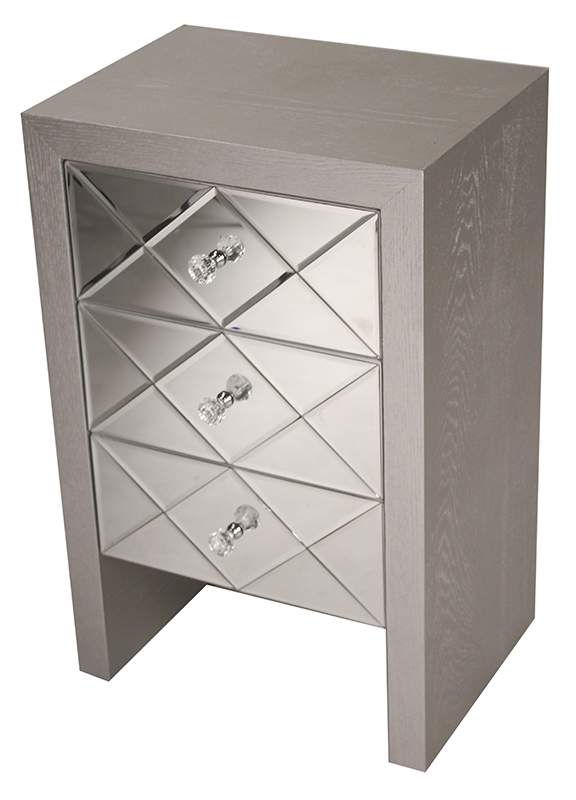 17.7" X 13" X 28" Silver MDF Wood Mirrored Glass Accent Cabinet with Mirrored Glass Drawers