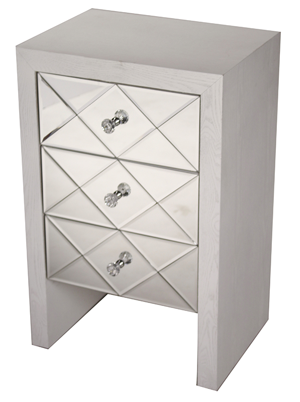 17.7" X 13" X 28" Antique White MDF Wood Mirrored Glass Accent Cabinet with Mirrored Glass Drawers