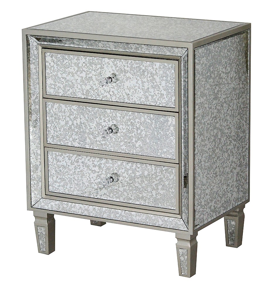 Champagne MDF Wood Mirrored Glass Accent Cabinet with Drawers and a Formal Mirror Frame