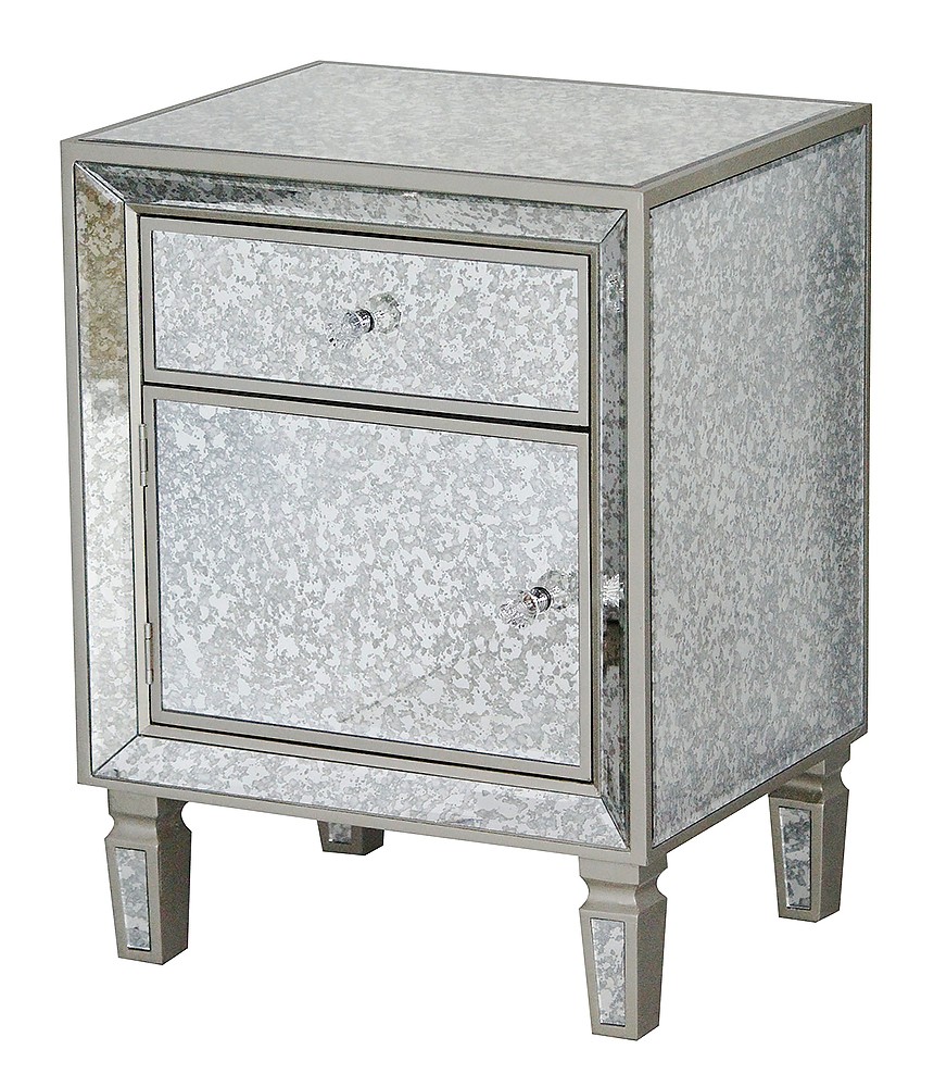 19.3" X 15.7" X 25.8" Champagne MDF Wood Mirrored Glass Accent Cabinet with a Drawer and Door and a Formal Mirror Frame