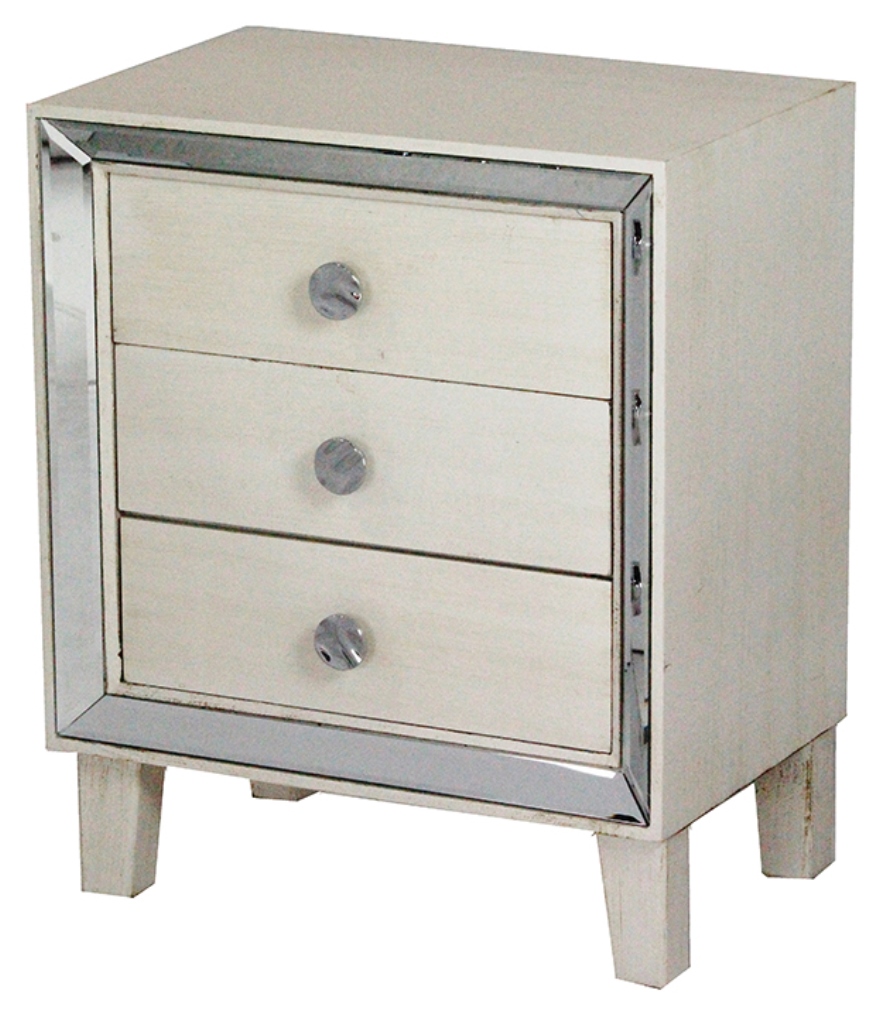 19.7" X 13" X 23.5" Antique White MDF Wood Mirrored Glass Accent Cabinet with Drawers and a Mirror Frame