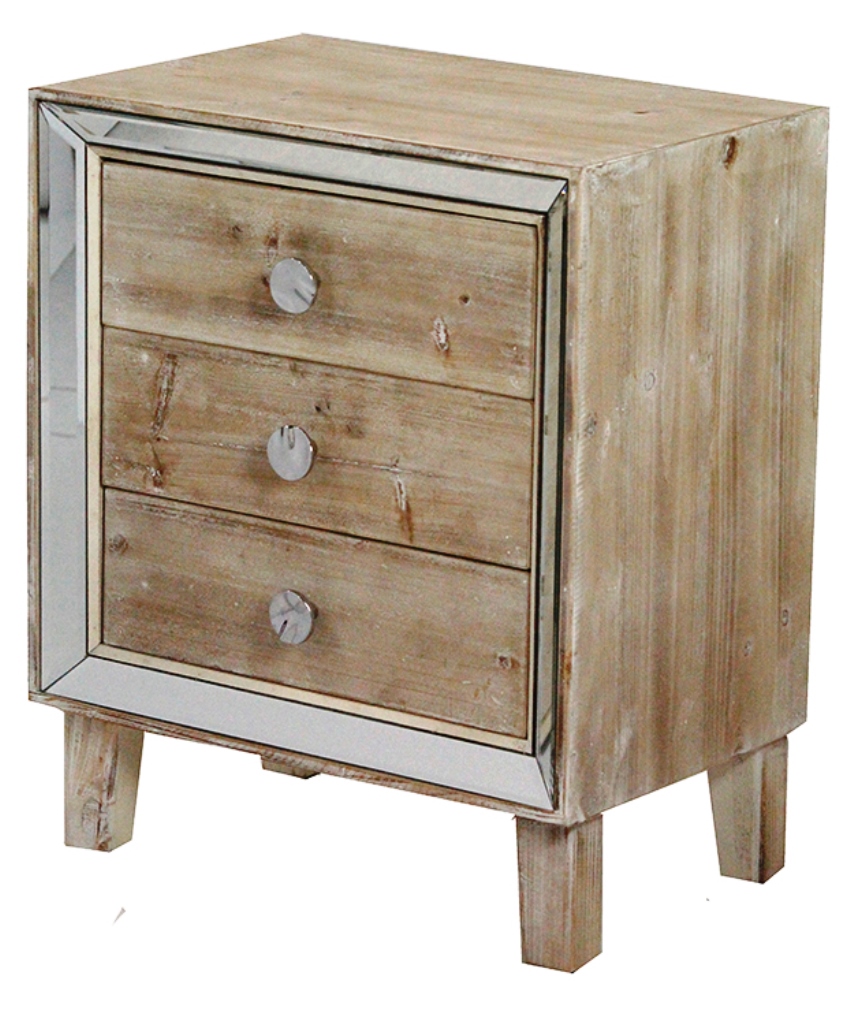 19.7" X 13" X 23.5" White Washed MDF Wood Mirrored Glass Accent Cabinet with Drawers and a Mirror Frame