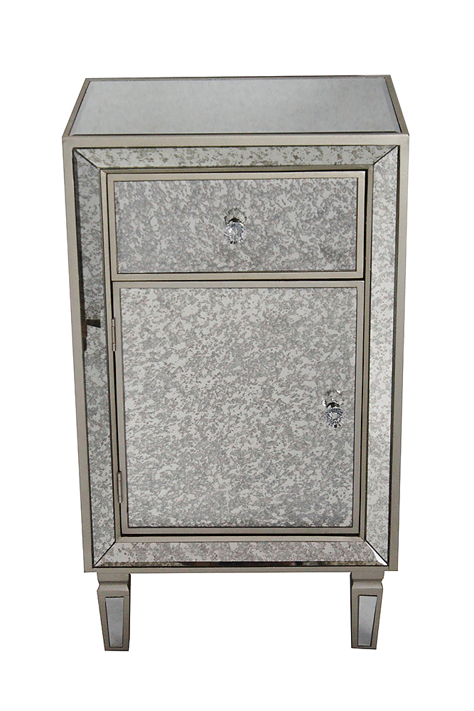 17.7" X 13" X 31.5" Champagne MDF Wood Mirrored Glass Accent Cabinet with a Drawer and Door and Mirror Trim