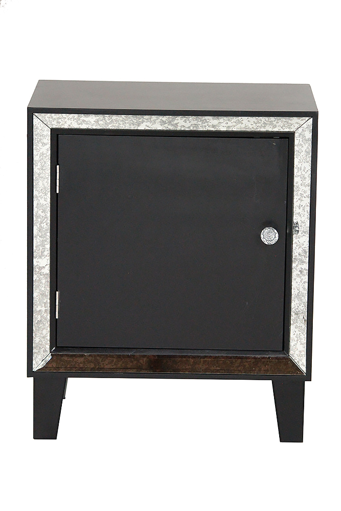 19.7" X 13" X 23.5" Black MDF Wood Mirrored Glass Accent Cabinet with a Door and Mirrored Glass