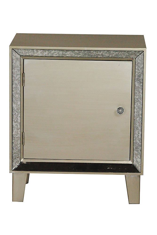 19.7" X 13" X 23.5" Champagne MDF Wood Mirrored Glass Accent Cabinet with a Door and Mirrored Glass