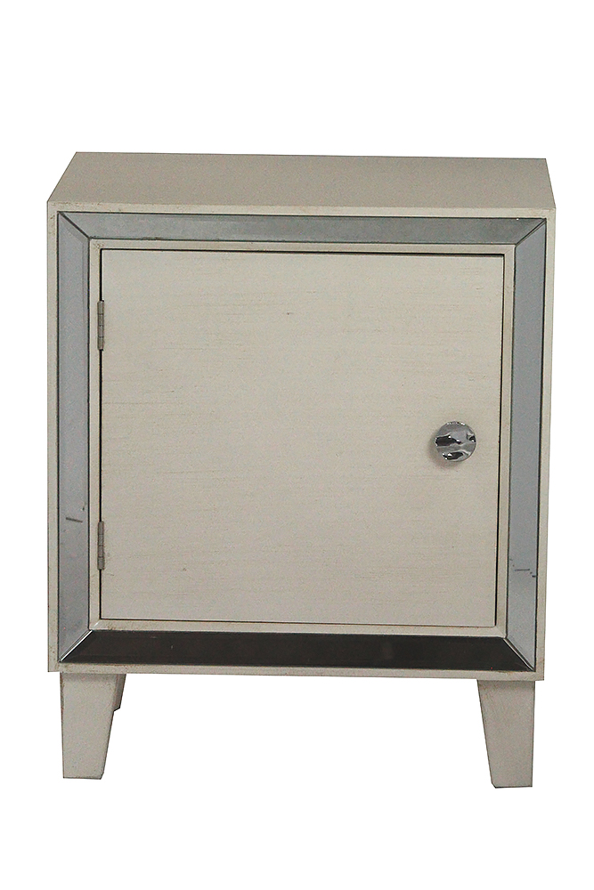 19.7" X 13" X 23.5" Antique White MDF Wood Mirrored Glass Accent Cabinet with a Door and Mirrored Glass