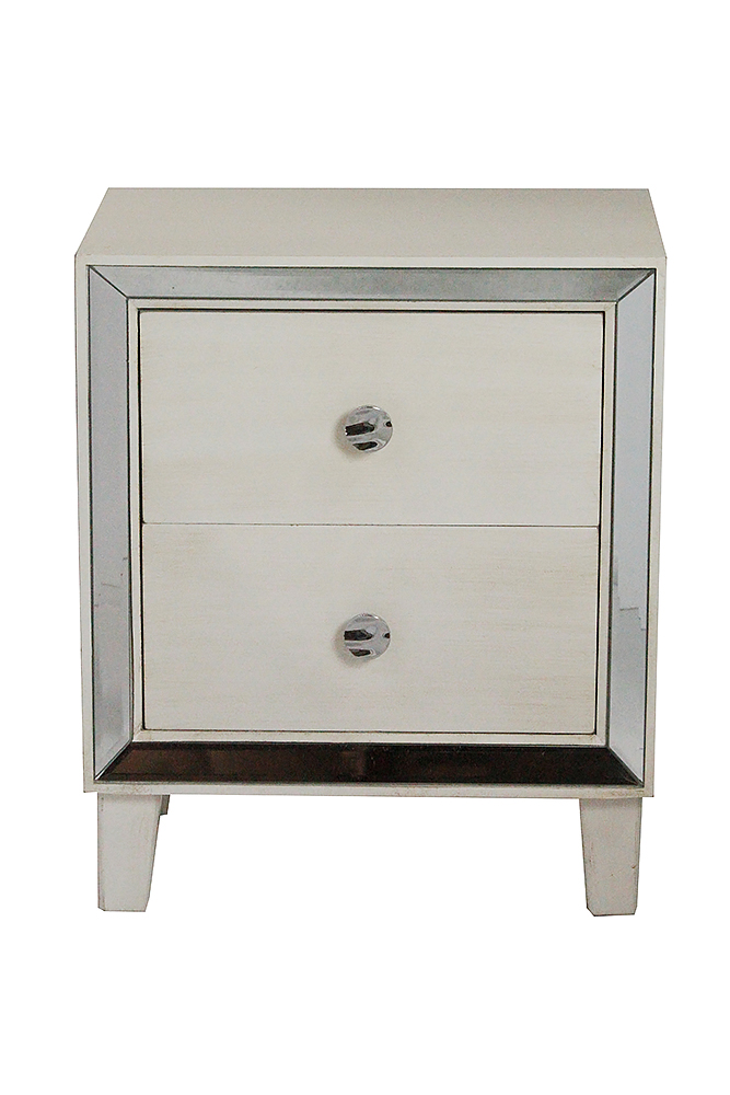 19.7" X 13" X 23.5" Antique White MDF Wood Mirrored Glass Accent Cabinet with a Door and Mirrored Glass