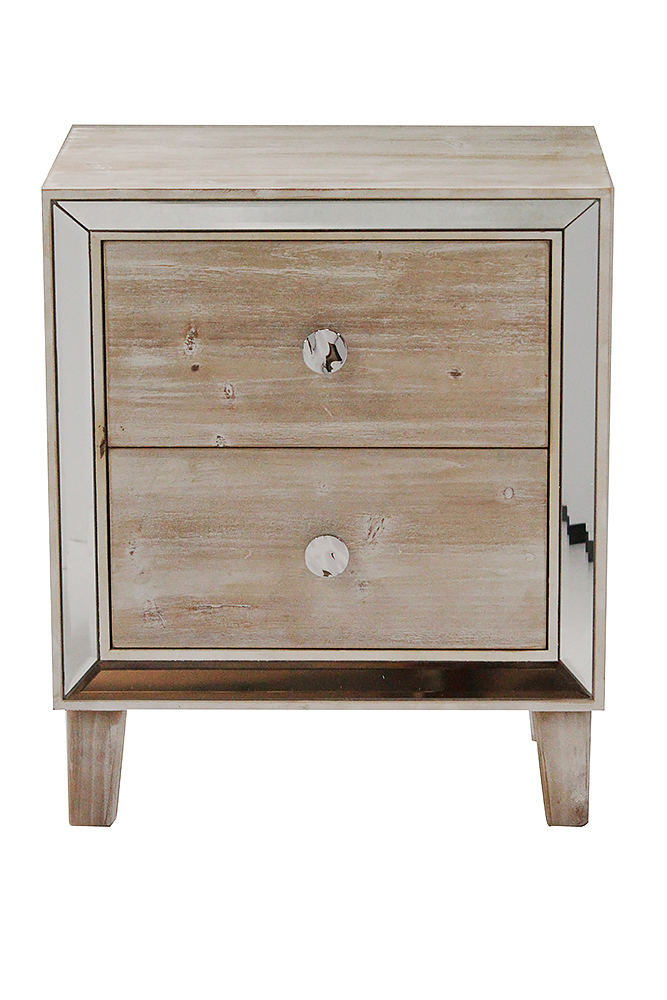 19.7" X 13" X 23.5" White Washed MDF Wood Mirrored Glass Accent Cabinet with a Door and Mirrored Glass