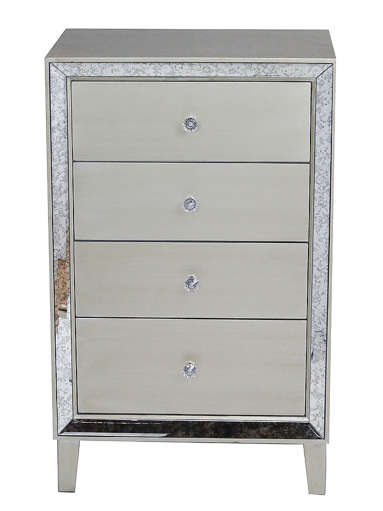 Champagne MDF Wood Mirrored Glass Accent Cabinet with Drawers and Mirrored Glass