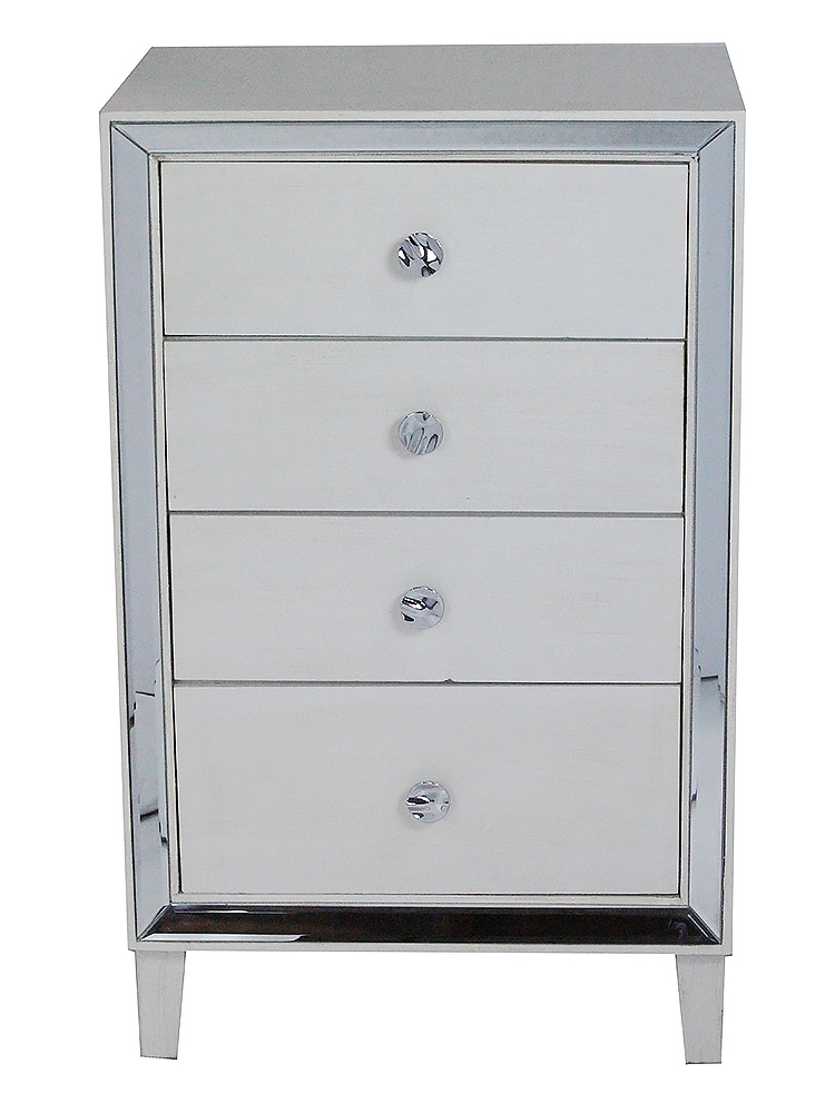 23" X 16" X 37.25" Antique White MDF Wood Mirrored Glass Accent Cabinet with Drawers and Mirrored Glass