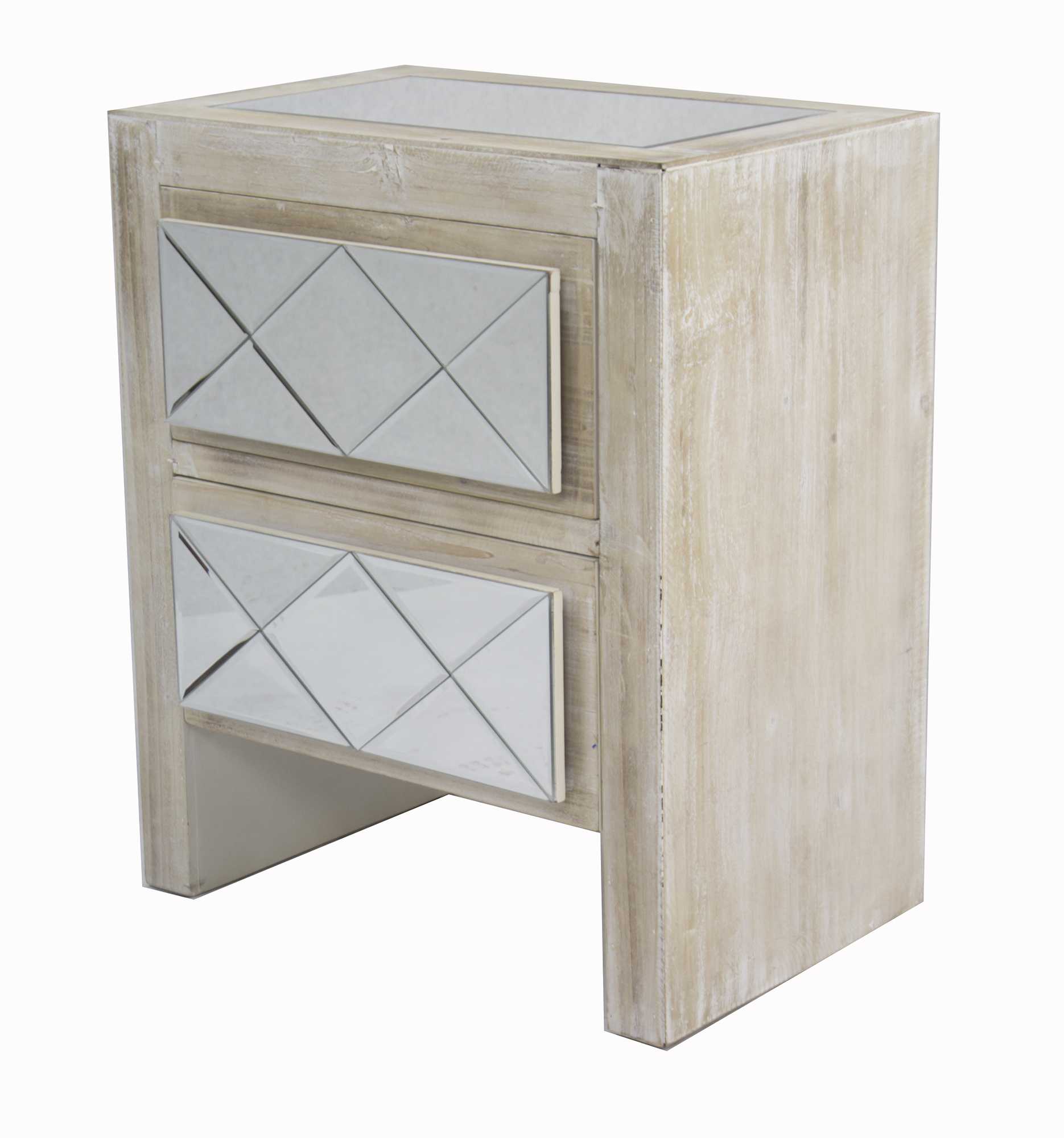19.6" X 13.8" X 23.6" White Washed MDF Wood Mirrored Glass Cabinet with Drawers and Mirrored Glass