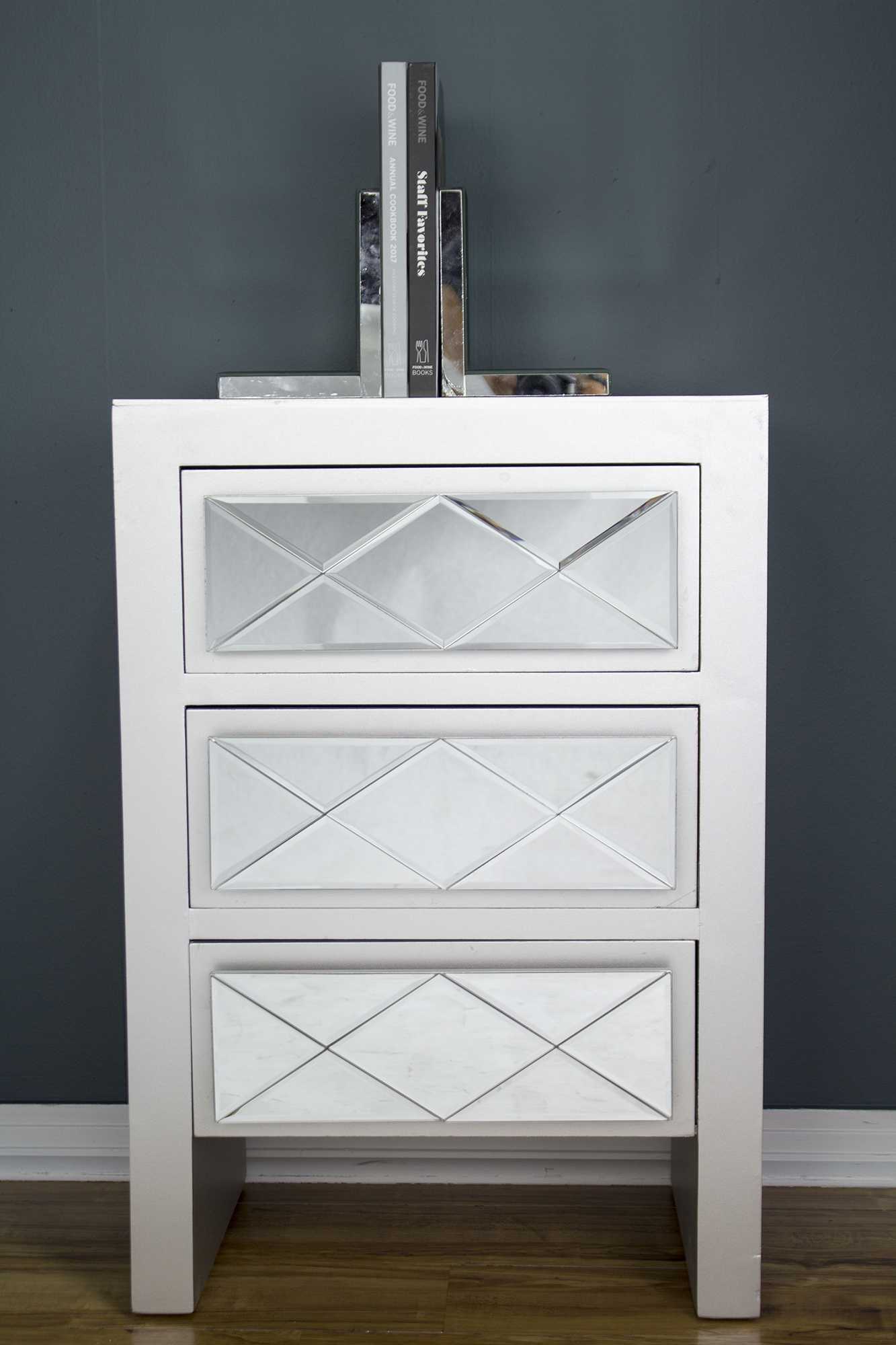 19.6" X 13.8" X 29" Silver MDF Wood Mirrored Glass Accent Cabinet with a Door and Mirrored Glass