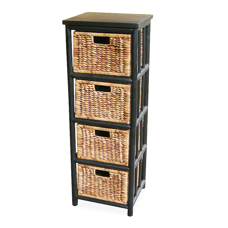 15.25" X 14.25" X 43.5" BlackBrown Bamboo Storage Cabinet with Baskets