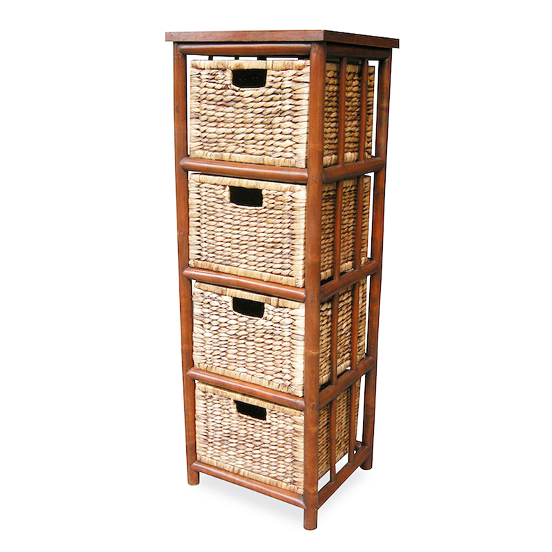 15.25" X 14.25" X 43.5" Brown Bamboo Storage Cabinet with Baskets
