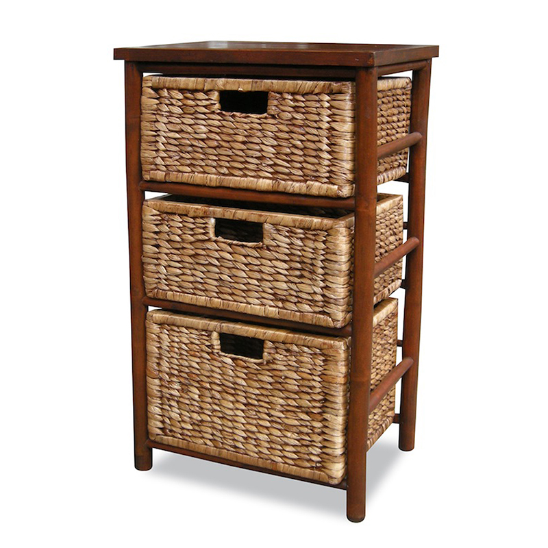 17.75" X 13" X 30.5" Brown Bamboo Storage Cabinet with Baskets