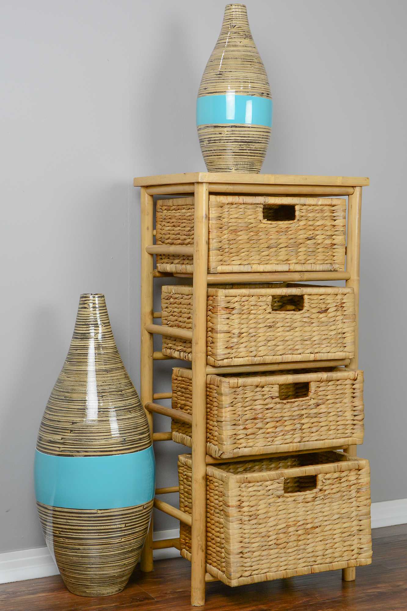 17.75" X 13" X 38" Natural Bamboo Storage Cabinet with Baskets