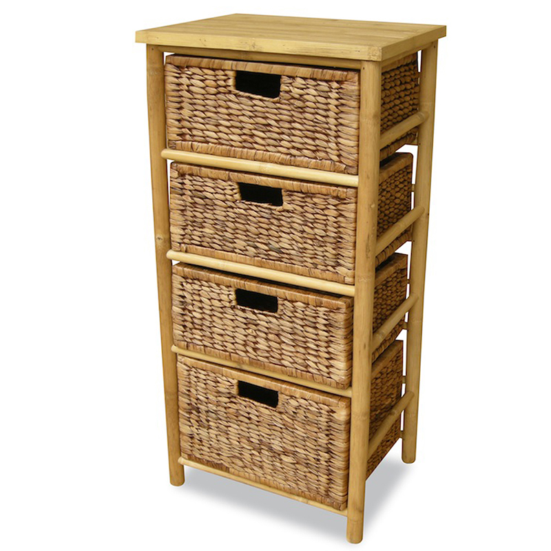 17.75" X 13" X 38" NaturalBrown Bamboo Storage Cabinet with Baskets