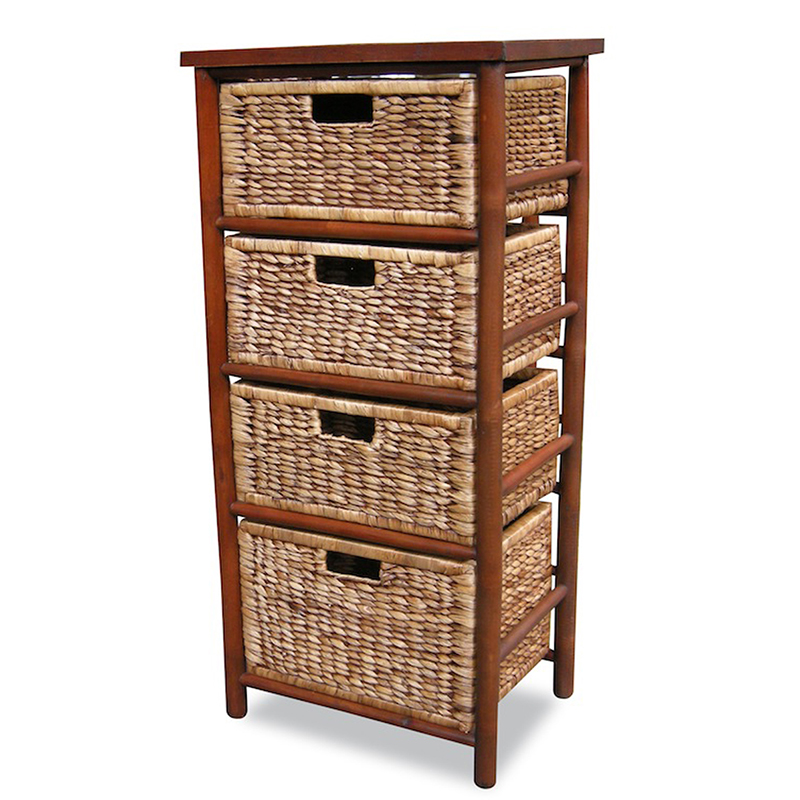 17.75" X 13" X 38" Brown Bamboo Storage Cabinet with Baskets