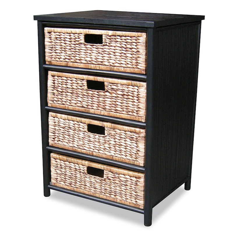 22.5" X 18.5" X 32" BlackBrown Bamboo Storage Cabinet with Baskets