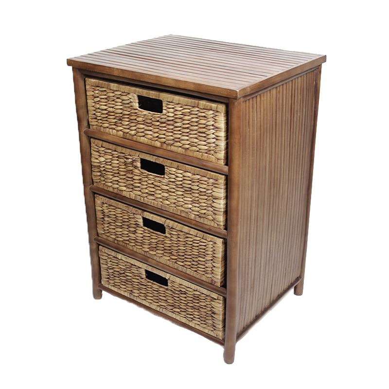 22.5" X 18.5" X 32" Brown Bamboo Storage Cabinet with Baskets