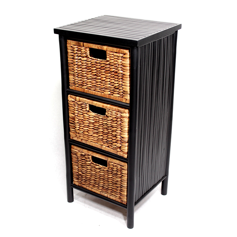 15.5" X 14.25" X 33.75" BlackBrown Bamboo Storage Cabinet with Baskets