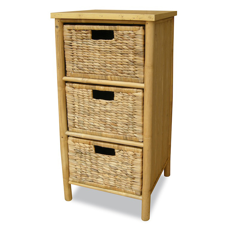 15.5" X 14.25" X 33.75" Natural Bamboo Storage Cabinet with Baskets
