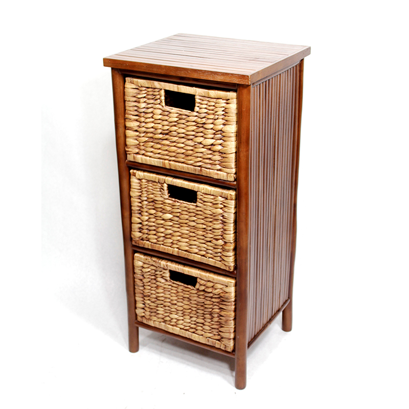 15.5" X 14.25" X 33.75" Brown Bamboo Storage Cabinet with Baskets