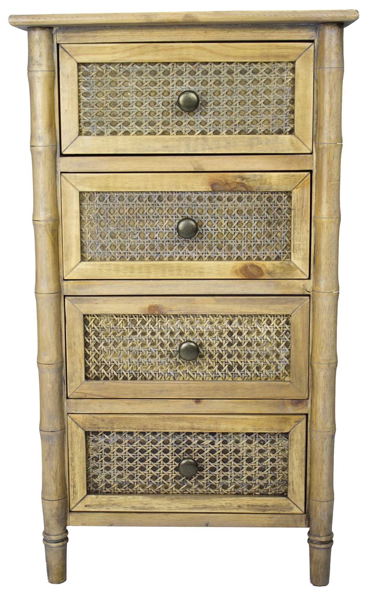 14" X 18" X 31.5" Rustic Wood Wood Pine Cane Cabinet with Drawers