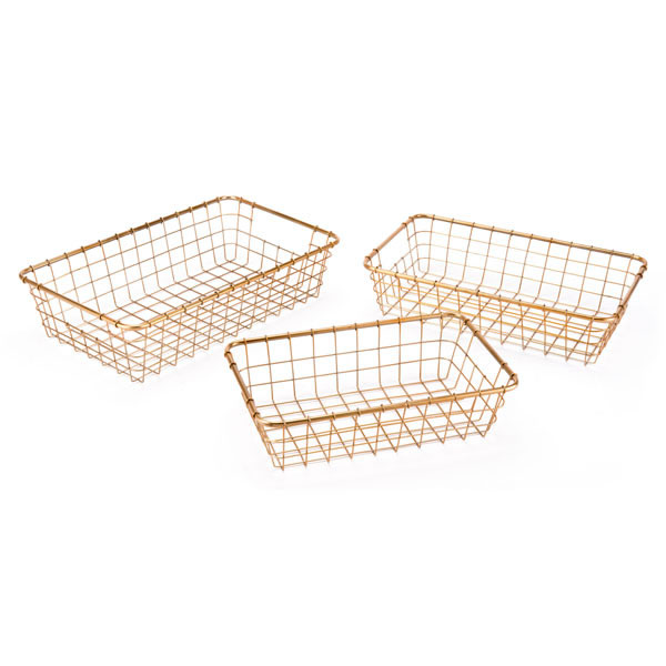 19.7" X 11.8" X 4.9" 3 Pcs Simple Gold Baskets Grid Trays